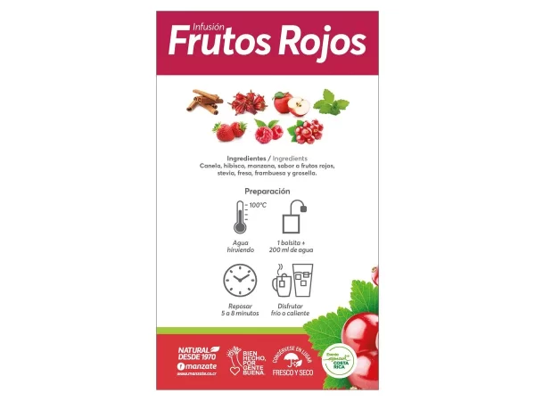 TÉ DE INFUSIÓN FRUTOS ROJOS MANZA TÉ 20 SOBRES - Imagen 2